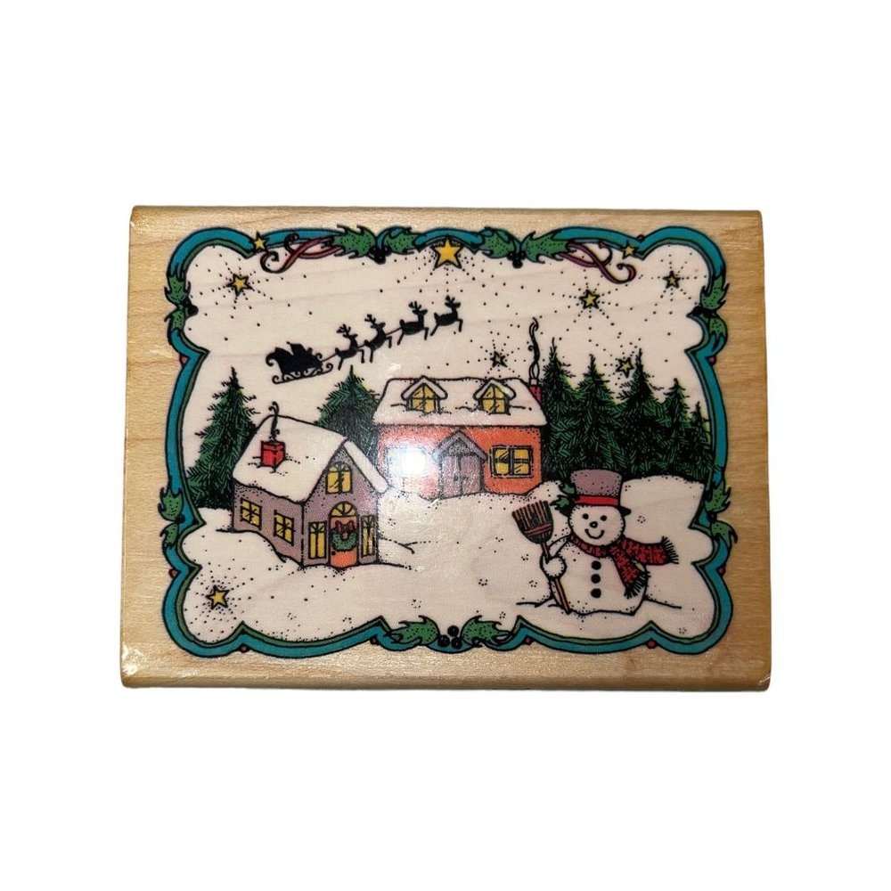 Hero Arts Vintage Limited Edition 1989 Christmas House Country Wood Rubber Stamp
